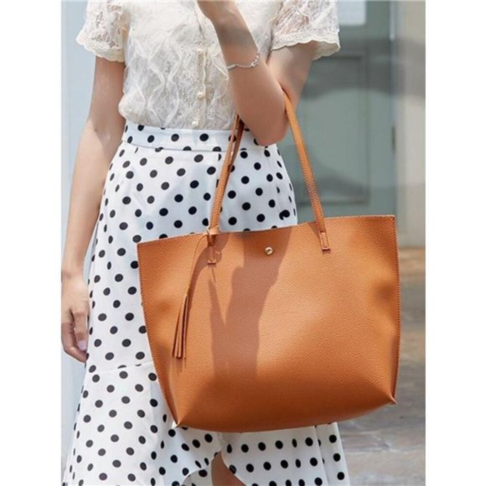 PU Leather Tote Bag with Tassel